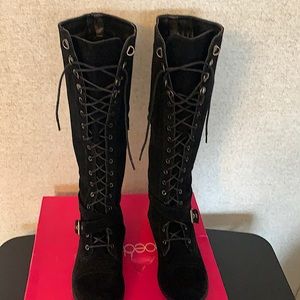Black Knee High Lace Up Boots